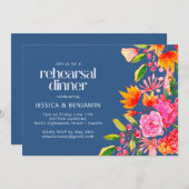 Invitation Dîner de répétition florale Chic Blue Rose (Devant / Derrière)