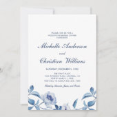 Invitation Dîner de répétition florale d'aquarelle bleue Invi (Devant)