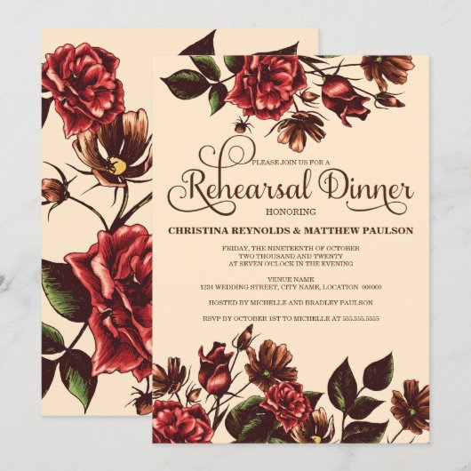 Invitation Dîner de répétition florale d'automne et d'automne (Devant / Derrière)