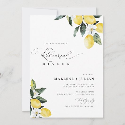 Invitation Dîner de répétition florale de citron vert moderne (Devant)