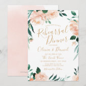 Invitation Dîner de répétition florale de pêche romantique de (Devant / Derrière)