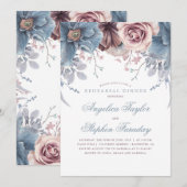 Invitation Dîner de répétition florale Dusty Blue et Mauve (Devant / Derrière)