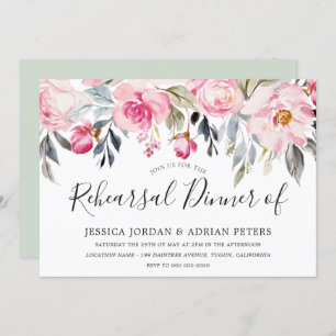 Invitation Dîner de répétition florale Elegant Blush & Greene