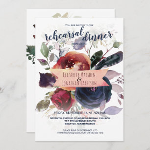 Invitation Dîner de répétition florale Elegant Boho Burgundy