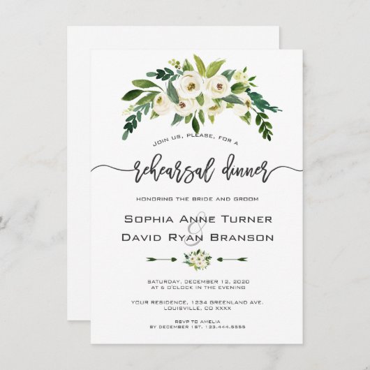 Invitation Dîner de répétition florale en fleurs blanches (Devant / Derrière)