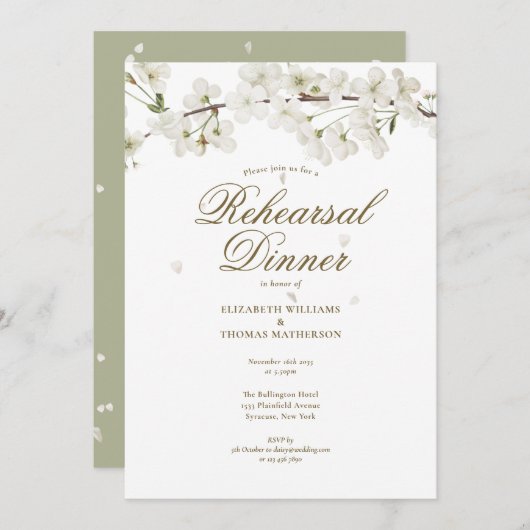 Invitation Dîner de répétition florale en fleurs blanches mod (Devant / Derrière)