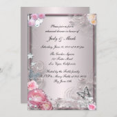 Invitation Dîner De Répétition Florale Et Papillon Rose Invit (Devant / Derrière)