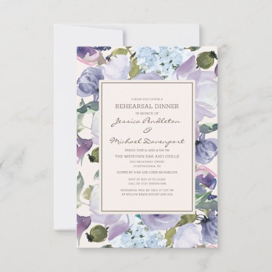 Invitation Dîner de répétition florale Lilac Dusty Blue Cream (Devant)