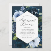 Invitation dîner de répétition florale marine et bleu clair (Devant)
