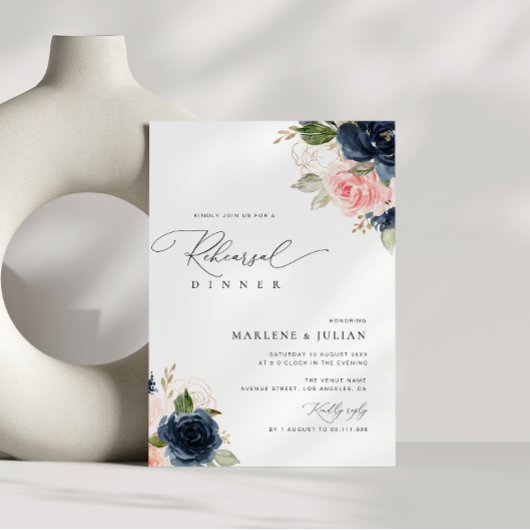 Invitation dîner de répétition florale marine et broussailleu