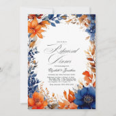 Invitation Dîner de répétition florale marine et orange (Devant)