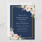 Invitation dîner de répétition florale marine et rousse (Devant)