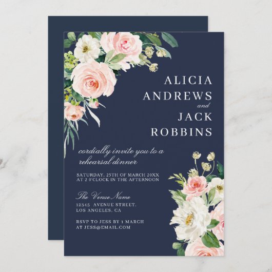 Invitation dîner de répétition florale moderne (Devant / Derrière)