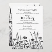 Invitation Dîner de répétition florale noir et blanc (Devant / Derrière)