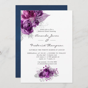 Invitation Dîner de répétition florale Plum and Navy