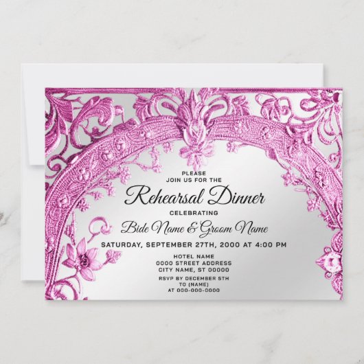 Invitation Dîner de répétition florale rose (Devant)