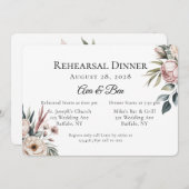 Invitation Dîner De Répétition Florale Rose Bleu Élégant (Devant / Derrière)