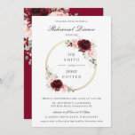 Invitation Dîner de répétition florale rose bordeaux<br><div class="desc">Objets correspondants disponibles en magasin ! c) Le Happy Cat Studio</div>