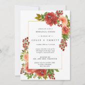 Invitation Dîner de répétition florale rose corail rouge de B (Devant)