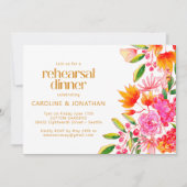 Invitation Dîner de répétition florale rose et orange (Devant)