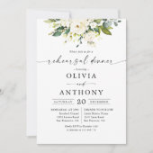 Invitation Dîner de répétition florale Roses blanches Invitat (Devant)