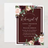 Invitation Dîner de répétition florale rouge et blush de Bour (Devant / Derrière)