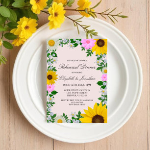 Invitation Dîner de répétition florale Rustique Tournesol Dai