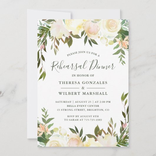 Invitation Dîner de répétition Florale Rustique Verdure (Devant)