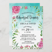 Invitation Dîner de répétition florale turquoise (Devant / Derrière)