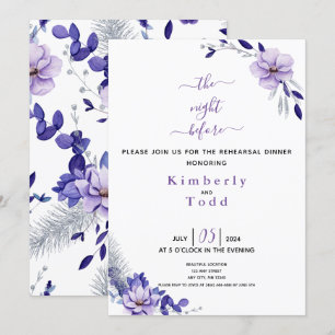 Invitation Dîner de répétition florale violet et argent I