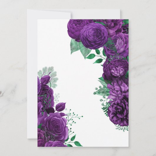 Invitation Dîner de répétition florale violet et vert (Dos)