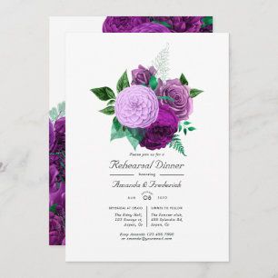 Invitation Dîner de répétition florale violet et vert
