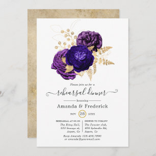 Invitation Dîner de répétition florale violet, violet et or