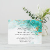 Invitation Dîner de répétition | Géode d'aquarelle turquoise (Debout devant)
