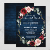 Invitation Dîner de répétition géométrique Blush de la marine (Devant / Derrière)