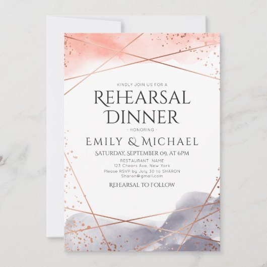 Invitation Dîner de répétition géométrique Dawn Watercolor (Devant)