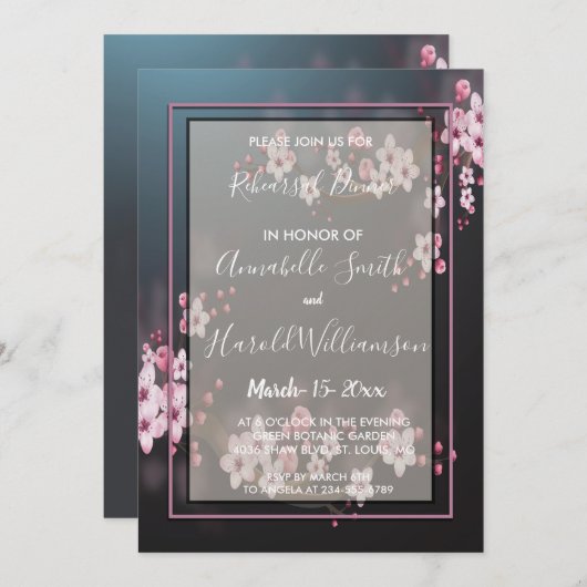 Invitation Dîner de répétition géométrique de fleurs de ceris (Devant / Derrière)
