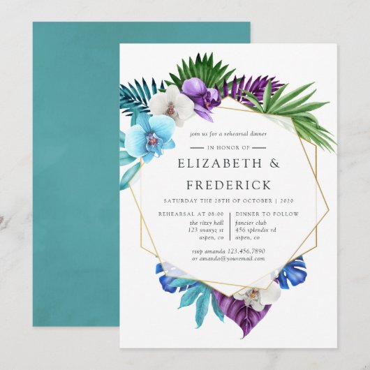 Invitation Dîner de répétition géométrique des orchidées trop (Devant / Derrière)