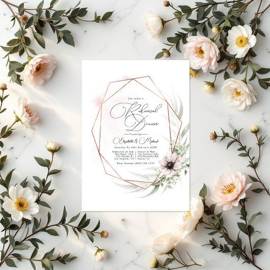 Invitation Dîner de répétition géométrique en bronze rustique