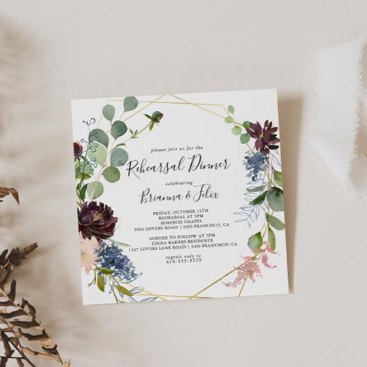 Invitation Dîner de répétition géométrique en or de Bourgogne