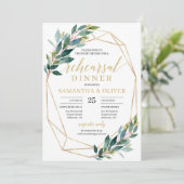 Invitation Dîner de répétition géométrique en or eucalyptus v (Debout devant)