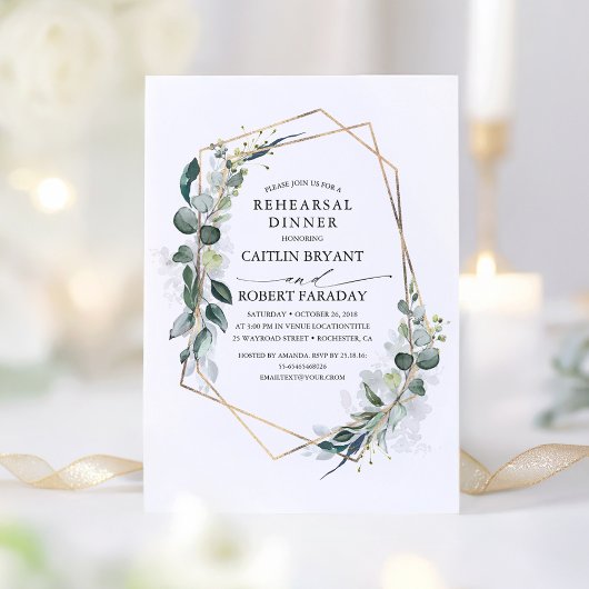 Invitation Dîner de répétition géométrique Eucalyptus Greener