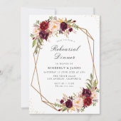 Invitation dîner de répétition géométrique florale et bordeau (Devant)