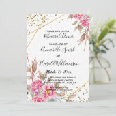 Invitation Dîner de répétition géométrique Gold Frame rose Fl (Debout devant)