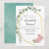 Invitation Dîner de répétition géométrique Rose Eucalyptus (Devant / Derrière)