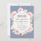 Invitation Dîner de répétition géométrique rose floral bleu (Devant)