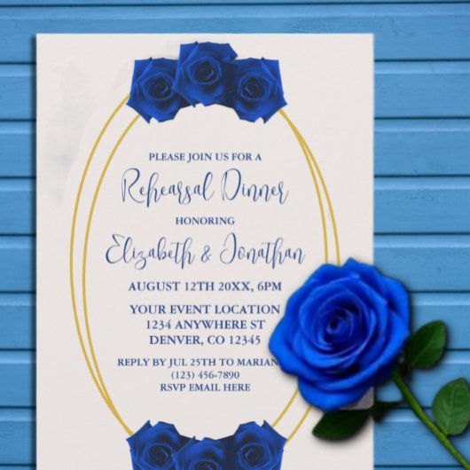 Invitation Dîner de répétition géométrique Royal Blue and Gol