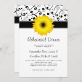 Invitation Dîner de répétition Gerbera Jaune Daisy Black Scro (Devant / Derrière)