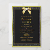 Invitation Dîner de répétition Glam Gold Bow & Black Glitter (Devant)