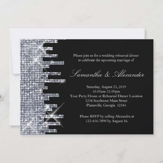 Invitation Dîner de répétition Glittery Black/Silver (Devant)
